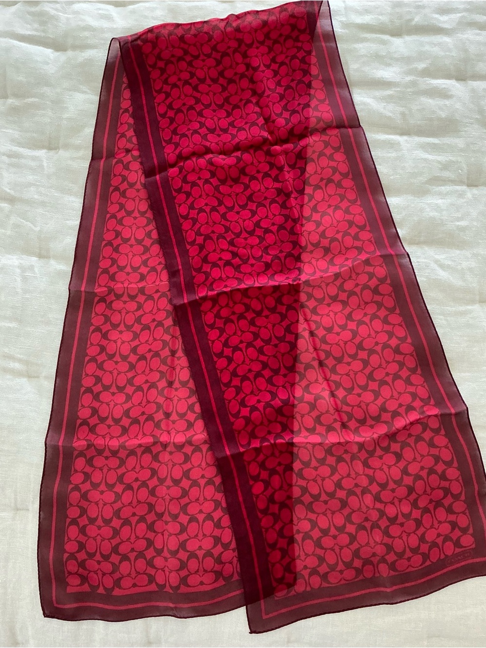Coach Red Patterned Silk Scarf